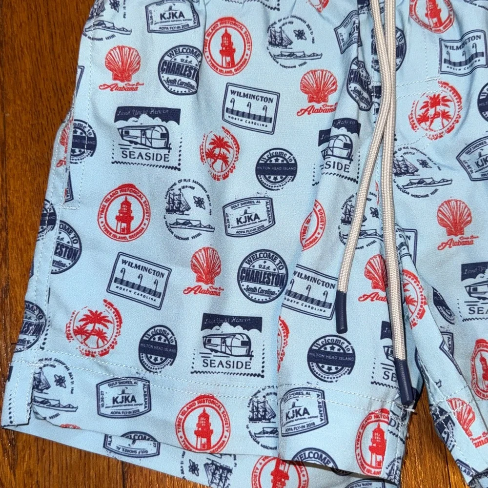 Southern Proper Boys Blue Stamps Swim Trunks Size Small (6/7) - Picture 2 of 5